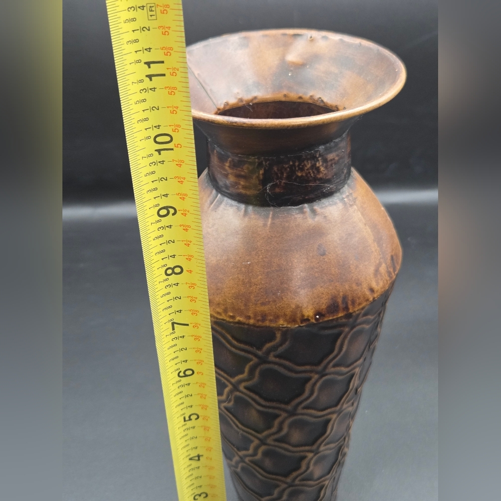 Elegant Expressions Large Embossed Metal Vase 10" x 4" Bronze Decor - Picture 6 of 7
